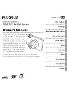 Fujifilm Finepix JX600 manual. Camera Instructions.